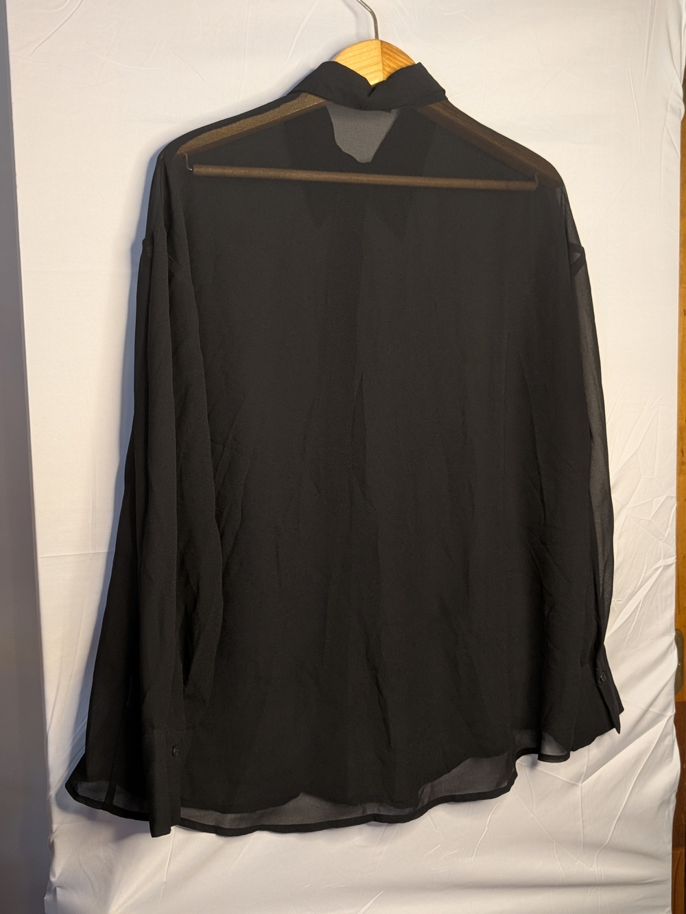Prettywear Black Sheer Chiffon Button Down Blouse Shirt Size XL - Picture 2 of 2